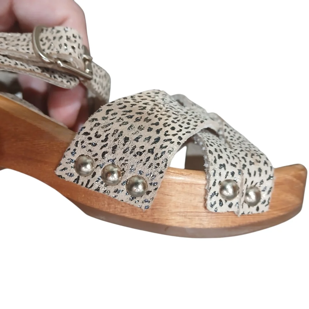 Confetti Brand Handmade Wooden Leather Girl Shoes Size 11 US Grey Brown